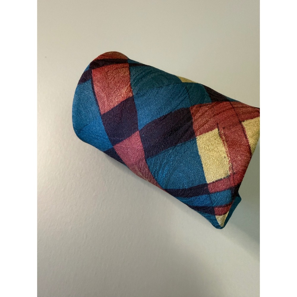 Jacques Fath Paris Vintage Silk Tie Blue Plaid Hand Made in France Designer